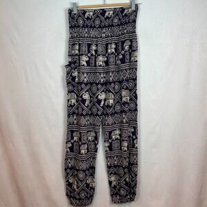 Womens Boho Rayon‎ Elephant Print Purple White Jogger Pants One Size Fits Most